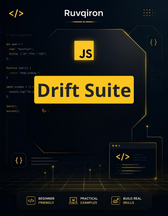 Promotional graphic for Ruvqiron Drift Suite with code elements and branding.