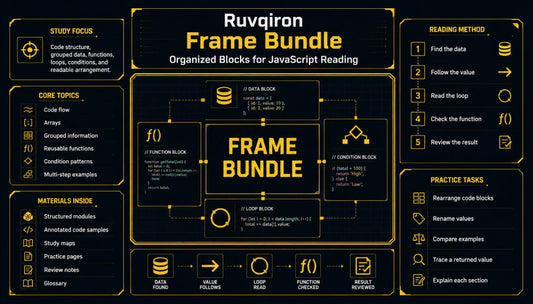 Ruvqiron Frame Bundle product packaging with text and icons on a black background