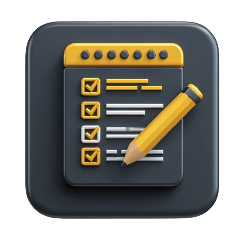 Icon of a checklist with a pencil on a dark background