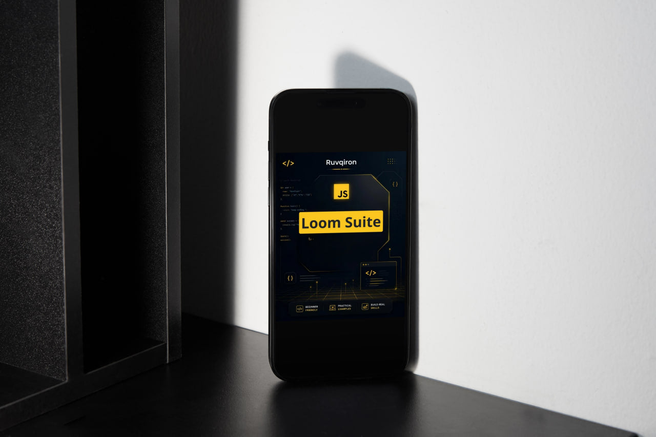 Phone displaying the Loom Suite app on a reflective surface with a white background