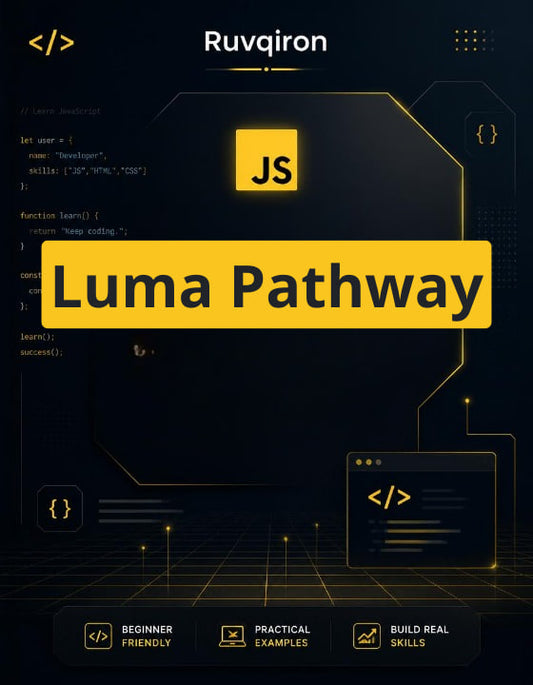 Promotional graphic for Ruvqiron Luma Pathway with code elements and branding.