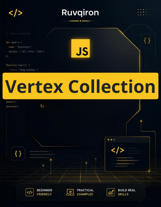 Promotional graphic for 'Vertex Collection' by Ruvqiron with code elements and a yellow banner.